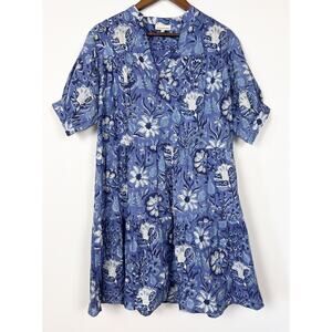 Fitzroy & Willa Blue Floral Cotton Tiered Dress Women’s M Short Sleeve